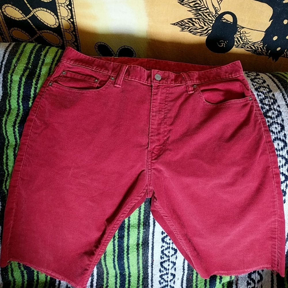 Red Levi corduroy cut off shorts